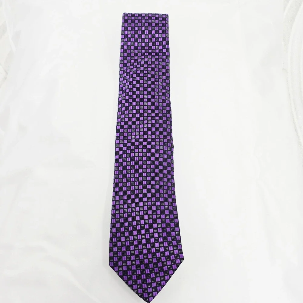 Sean John Purple & Black Checkered 100% Silk Necktie‎ Men's Fashion Accessory